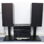 A matched stacking hi-fi system; & a pair of Musical Fidelity hi-fi speakers.