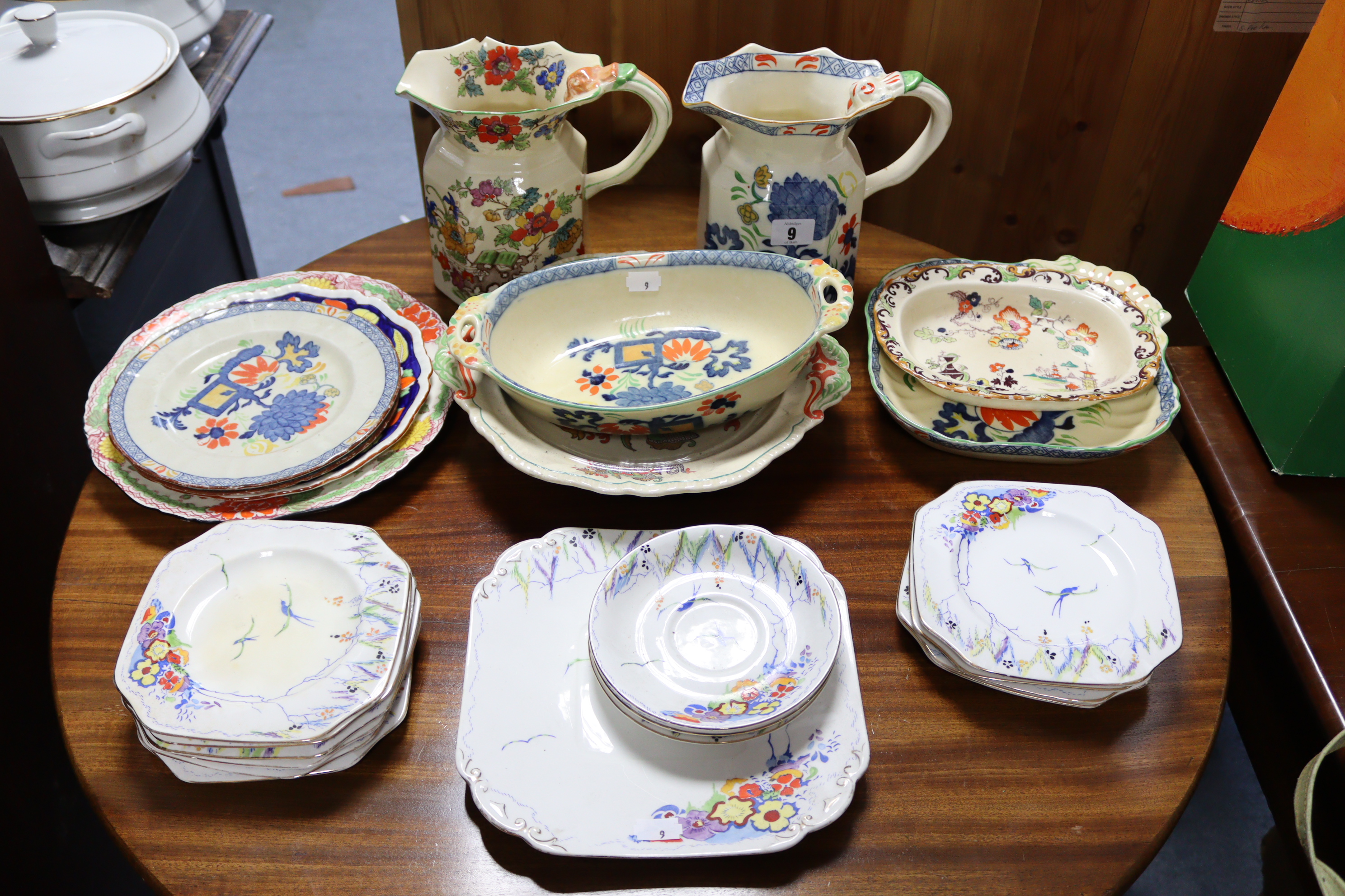 Two Mason’s Ironstone China floral decorated jugs; seven various Mason’s plates & dishes; & a