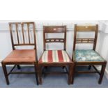 Three 19th century dining chairs, each with padded drop-in seat, & on square tapered legs with plain
