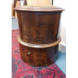 A small Victorian pedestal commode inset green fabric seat, 16¼” diam. x 19” high; together with a