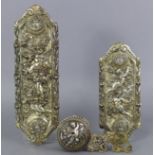 An Elkington silver-plated door finger-plate embossed with cherubs, festoons, & masks, 12¼” x 3¾”; a