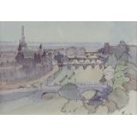 VICTORIA GAMBERONI (Contemporary). A view of Paris, looking down the Seine from an elevated view-