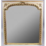 A large giltwood & gesso overmantel mirror in the 19th century French style, with light-green