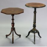 A Victorian wine table, with circular walnut veneered top on an ebonised & gilt-painted column