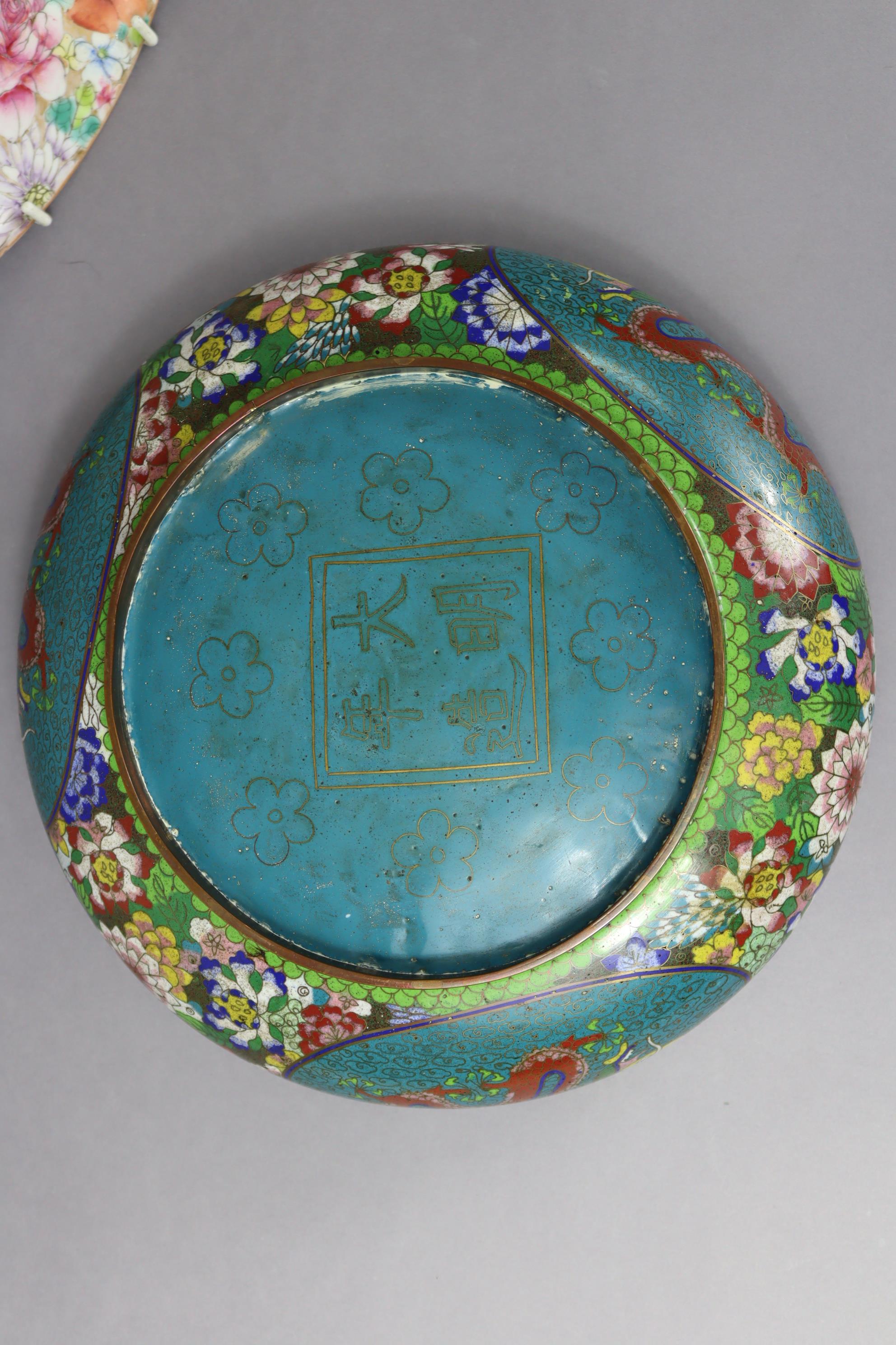 A Chinese porcelain shallow dish with all-over millefleur decoration in famille rose enamels, Qianlo - Image 9 of 9