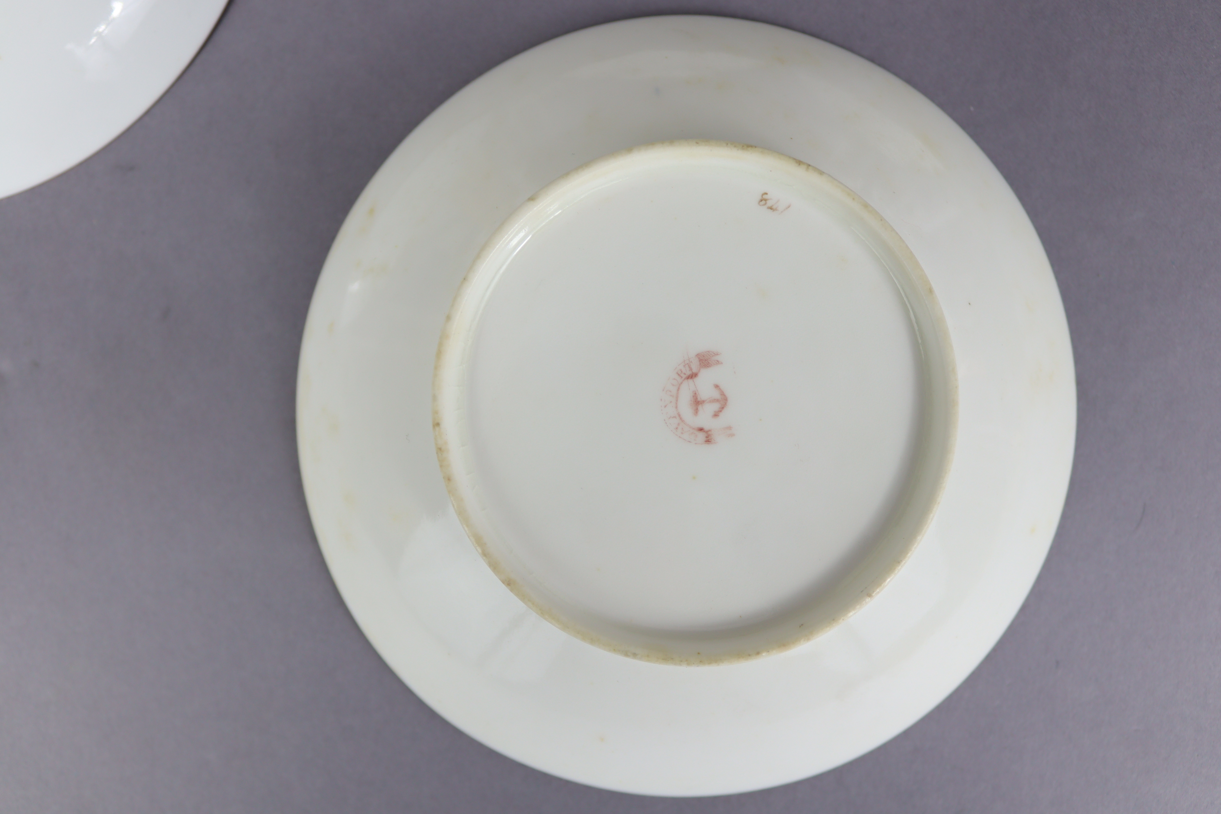 An 18th century Meissen porcelain saucer painted with flower-sprays & with brown rim, 5¼” diam.; a - Image 9 of 9