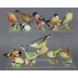 Ten Royal Worcester bone china models of British birds, including: Gold Crest, Wood Warbler,