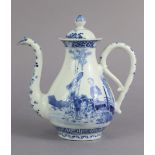 An 18th/19th century Chinese blue & white porcelain wine ewer, decorated with a female figure on a