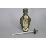 An unusual 19th century Chinese pewter & ivory drinking vessel of flat-sided baluster form, the