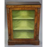 A Victorian inlaid burr-walnut & gilt metal mounted display cabinet with ebonised moulded edge above