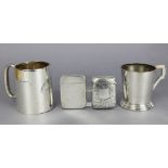 A silver christening mug of plain tapered form, 2¾”, Birmingham 1927; an Art Deco style ditto,