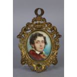 ENGLISH SCHOOL, early-mid 19th century. A portrait miniature of a young man with long sideburns &