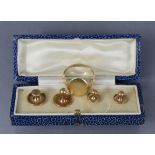 A 9ct. gold signet ring (7.6gm); & a set of four 9ct. shirt studs (3.2gm), cased.