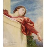 SIR FRANCIS BERNARD DICKSEE, KCVO, PRA. (1853-1928). A study of a young woman wearing crimson robes,