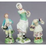 An 18th century Meissen porcelain figure of a dancing peasant woman, on flower-strewn square mound