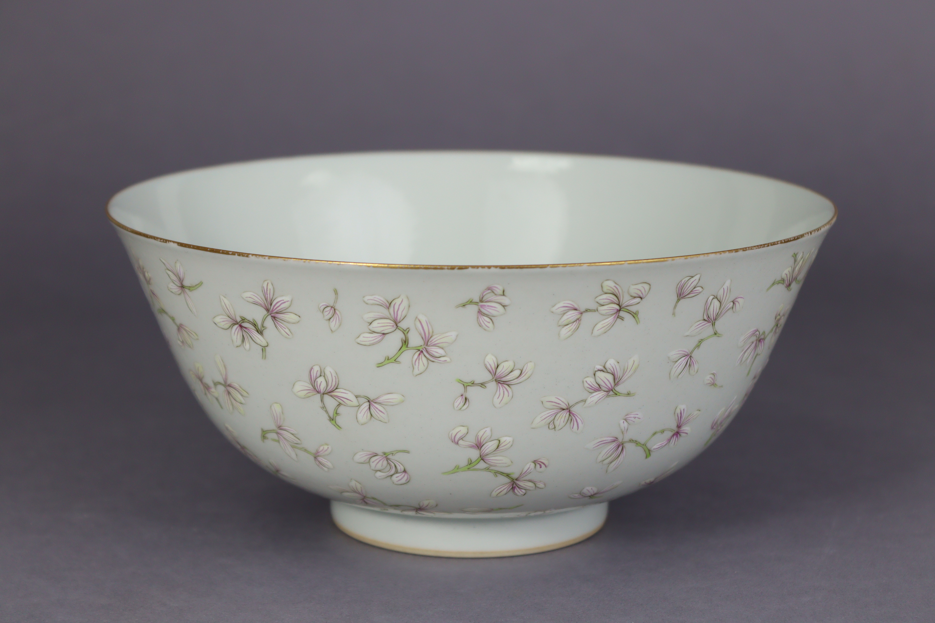 A Chinese porcelain bowl of off-white ground, the exterior with all-over decoration of blossoming - Image 3 of 6