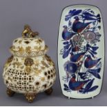 A Fischer of Budapest pot-pourri vase in the form of a Japanese Koro, ivory ground, with honeycomb-