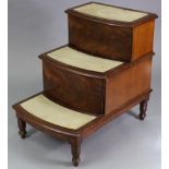 A Victorian mahogany steps commode, with bow-fronts, hinged lift-lids, on short turned