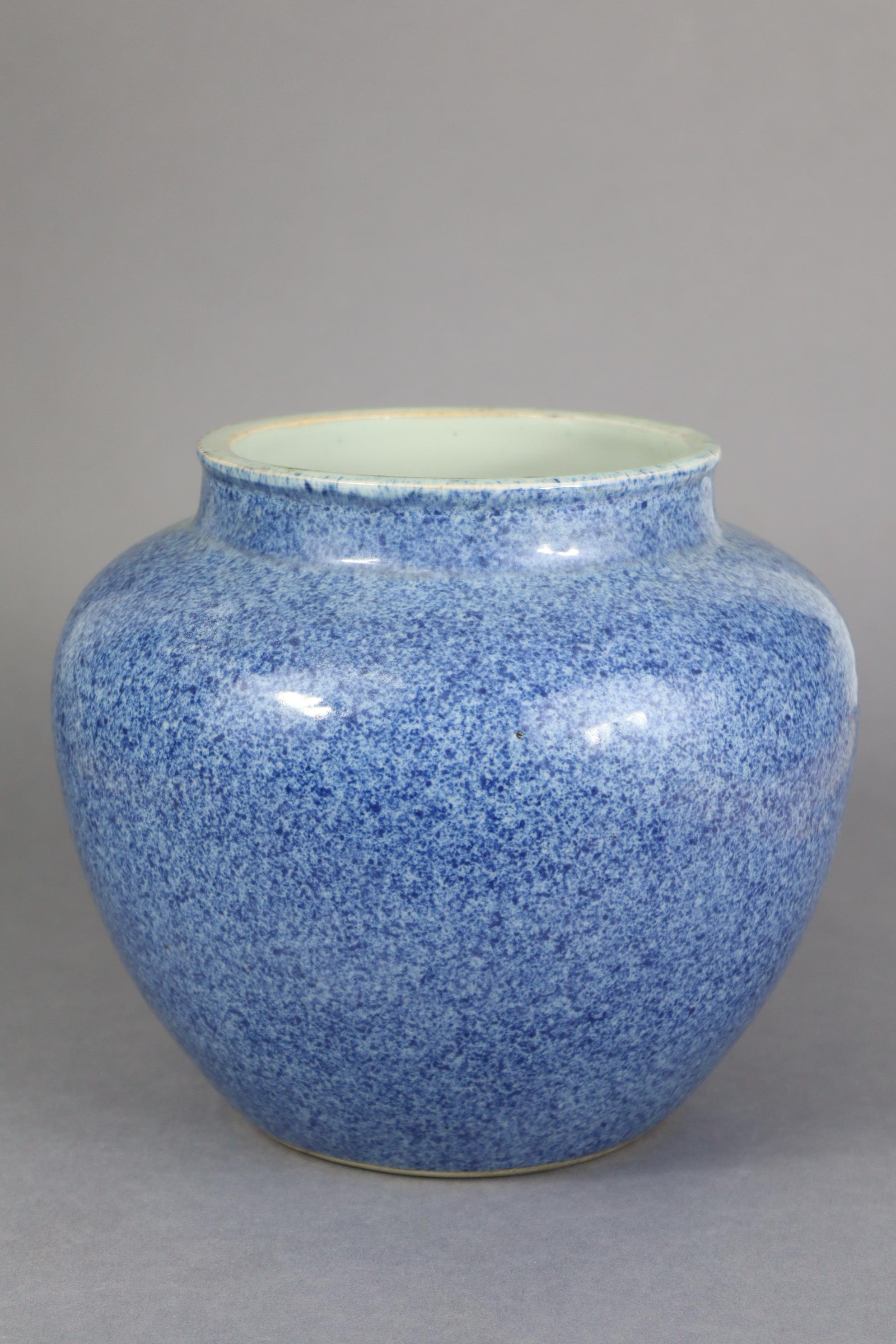 A Chinese porcelain powder-blue glazed vase, of squat round shape, with un-glazed base, 7½” high x - Image 3 of 6