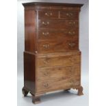 A George III mahogany chest-on-chest, with Greek-key cornice above two short & three long