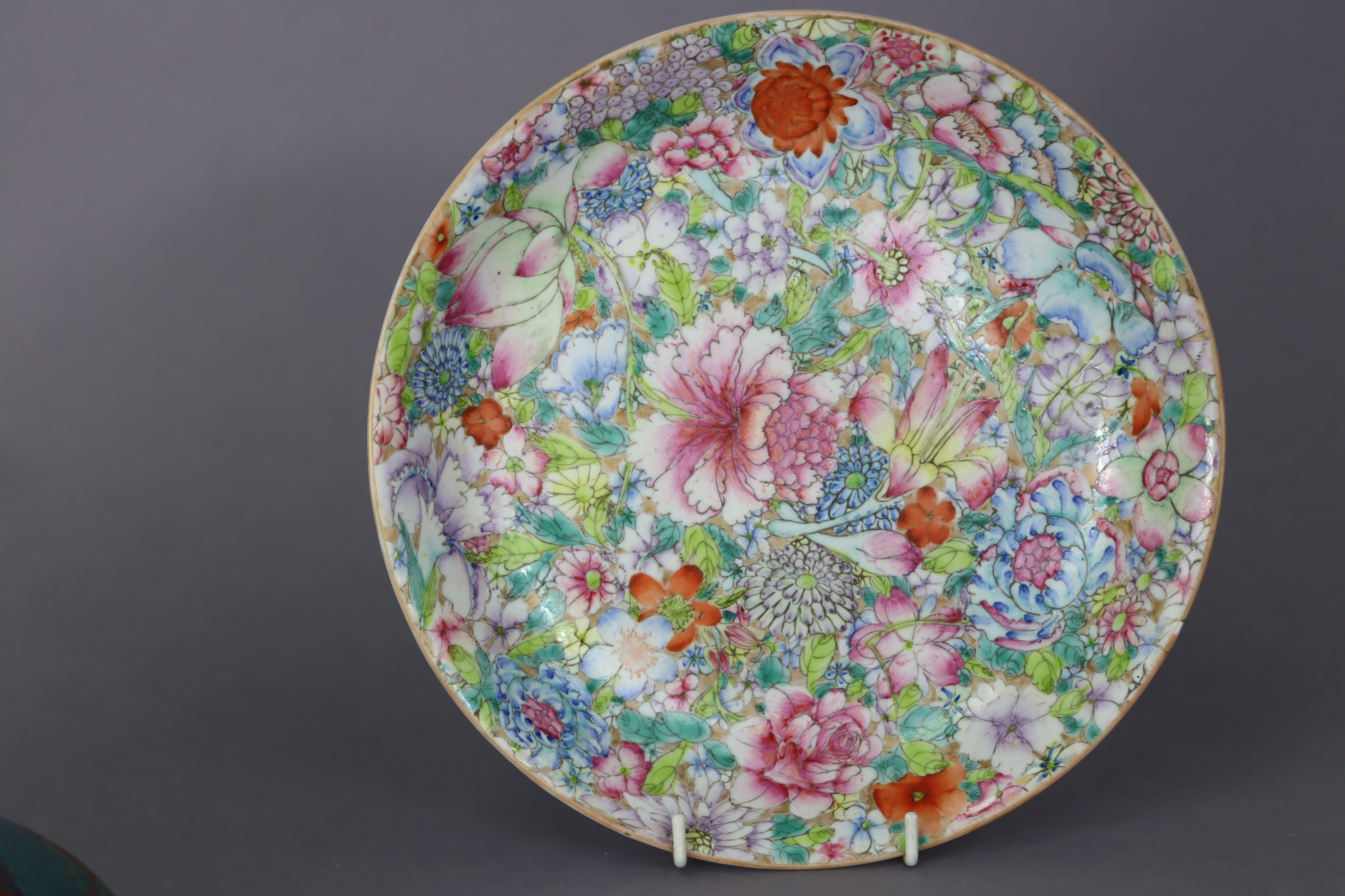 A Chinese porcelain shallow dish with all-over millefleur decoration in famille rose enamels, Qianlo - Image 2 of 9