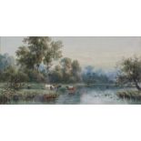 ENGLISH SCHOOL, late 19th century. A pair of river landscapes, the first with cattle watering,