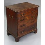 A George III mahogany small converted chest/commode, with moulded edge to the hinged top, above four