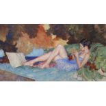 SIR WILLIAM RUSSELL FLINT, R.A., P.R.W.S., R.W.S. (1880-1969). Titled: “Monica Piping”; a young lady