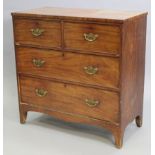 A 19th century small chest fitted two short & two long drawers with brass shaped & pierced swing