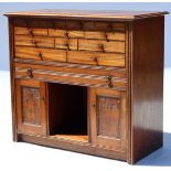 A LATE VICTORIAN OAK & PADOUK CHEST, fitted an arrangement of twelve drawers above a long central