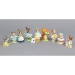 Nine Beswick Beatrix Potter character figures including “Mrs Rabbit”; “Tom Kitten”; “Cecily