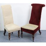 A late 19th century prie-dieu chair, with tall padded back & sprung seat upholstered crimson velour,