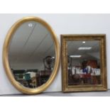 A gilt frame oval wall mirror inset bevelled plate, 31” x 23”; & a gilt frame rectangular wall