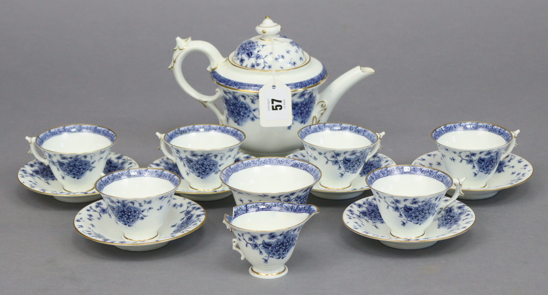 A Royal Worcester China blue & white floral decorated fourteen-piece part tea service, part w.a.f.