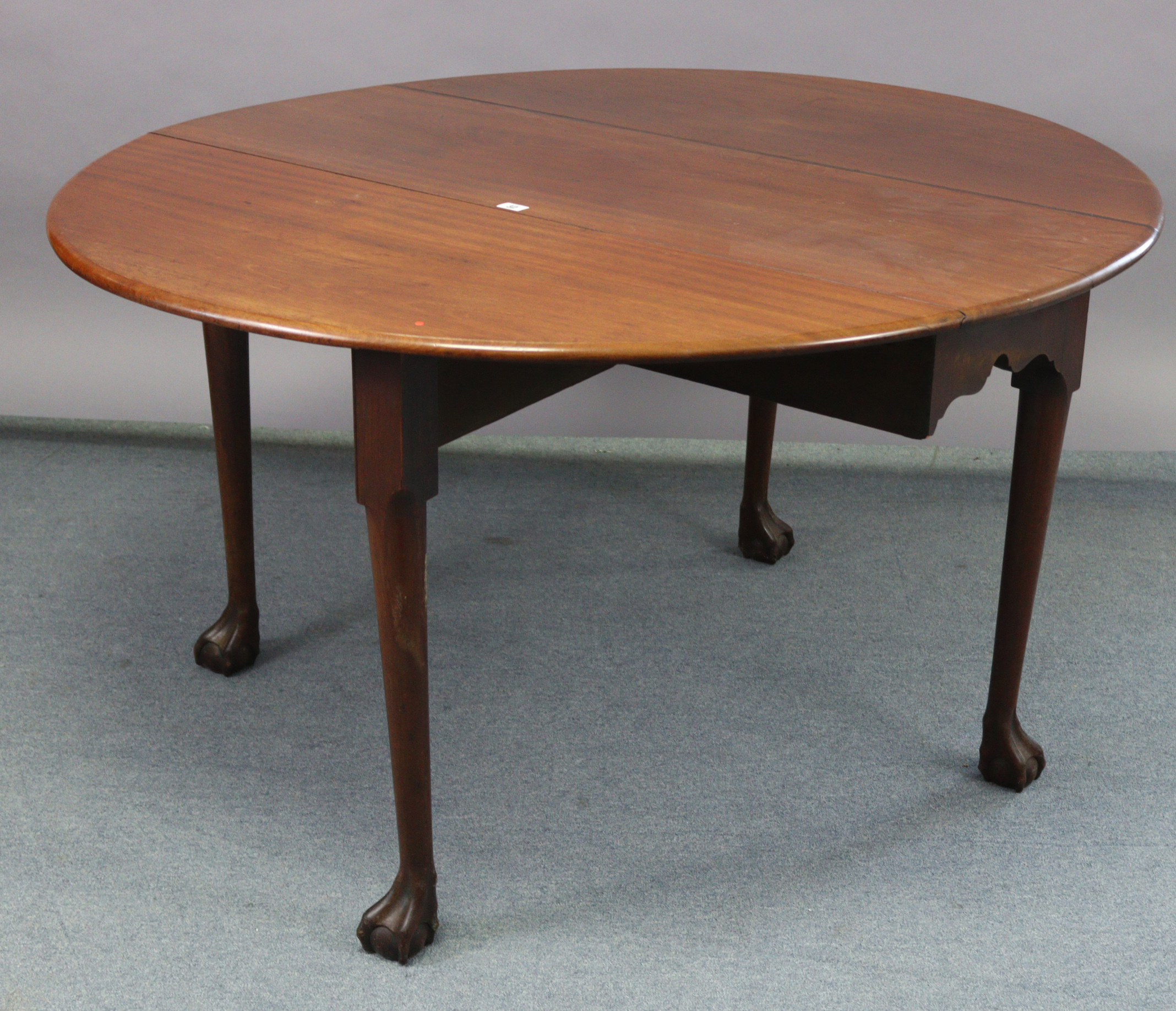 A late 19th century mahogany drop-leaf dining table, with oval top & on four round tapered legs with - Image 2 of 3