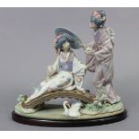 A LLADRO DAISA LARGE PORCELAIN ORNAMENT titled: “SPRINGTIME IN JAPAN”, (NO. 1445), 13¼” high, on