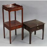 An early 20th century mahogany square two-tier washstand, fitted drawer to the lower tier, & on