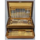 A part service of Elkington silver plated cutlery comprising eighty three items, in fitted oak cant