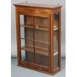 An inlaid-mahogany small hanging display cabinet, fitted two shelves enclosed by a glazed door &