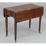 A 19th century mahogany small Pembroke table, fitted end drawer & on turned tapered legs with