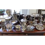 A silver plated four-piece tea & coffee service; a silver plated cake basket; a pair of plated