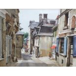 A large watercolour painting by Keith A. Jordan, titled to reverse: “Rue Poterie, Vitré” (Brittany),