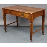 A late Victorian mahogany side table, fitted frieze drawer & on square tapered legs & ceramic