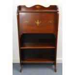 An Edwardian mahogany writing cabinet, with transfer-printed decoration to the hinged fall-front