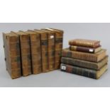 Six various antique leather-bound Bibles; together with five various other vintage books.