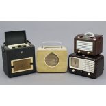A Vidor valve radio in black fibre-covered case, an Ever Ready “Sky Queen” valve radio in cream