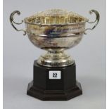 A 1980’s silver plated two-handled trophy rose bowl inscribed: “STOTHERT & PITT LTD ATHLETIC SOCIAL