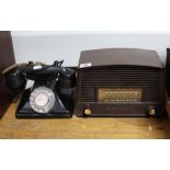 A Murphy valve radio in brown Bakelite case (NO. 378579); together with two black Bakelite