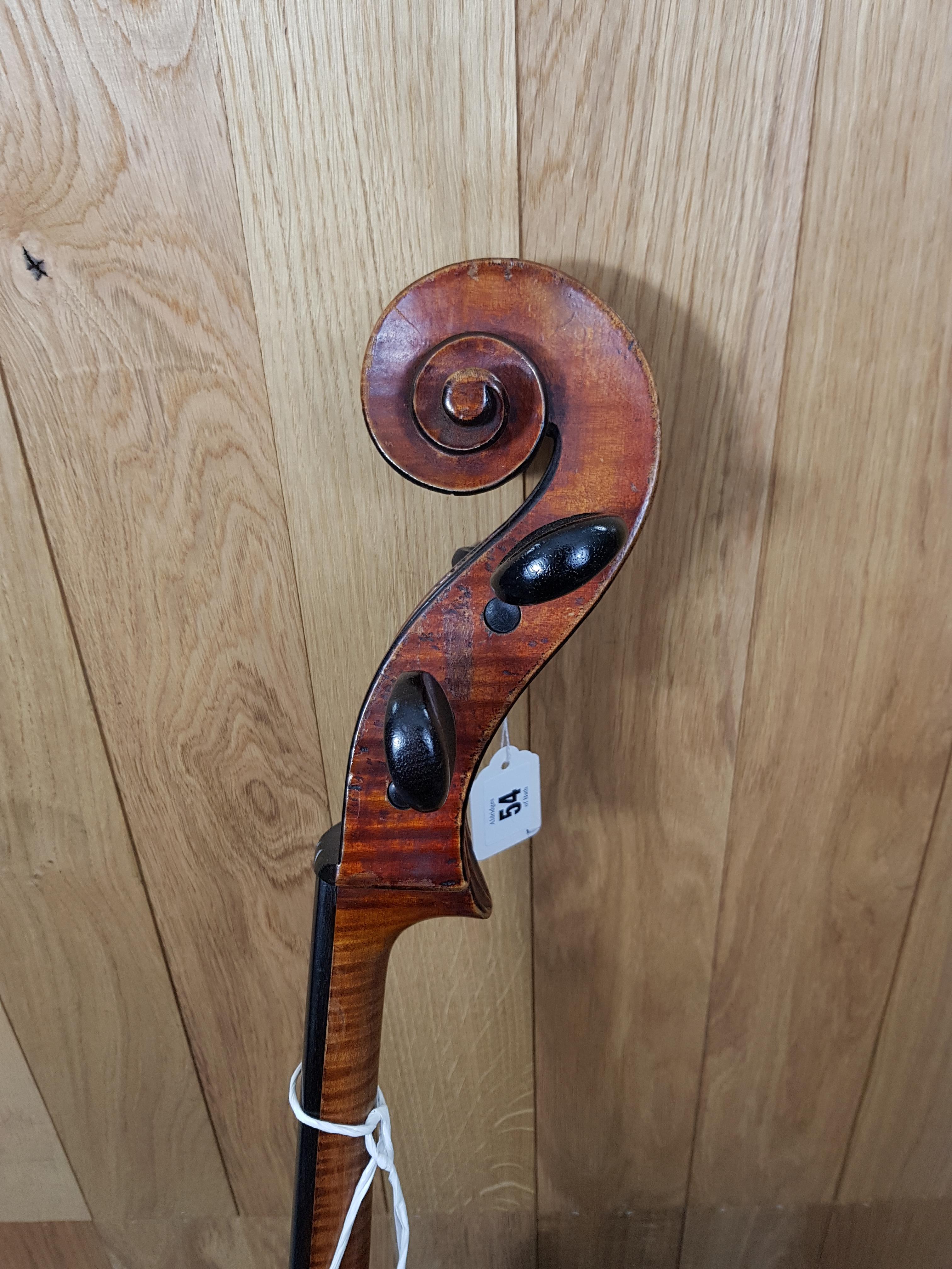 A mahogany cello (lacking strings), 49¾” tall, bears label “Made for Hart & Son, 28, Wardour St, Lo - Image 26 of 27