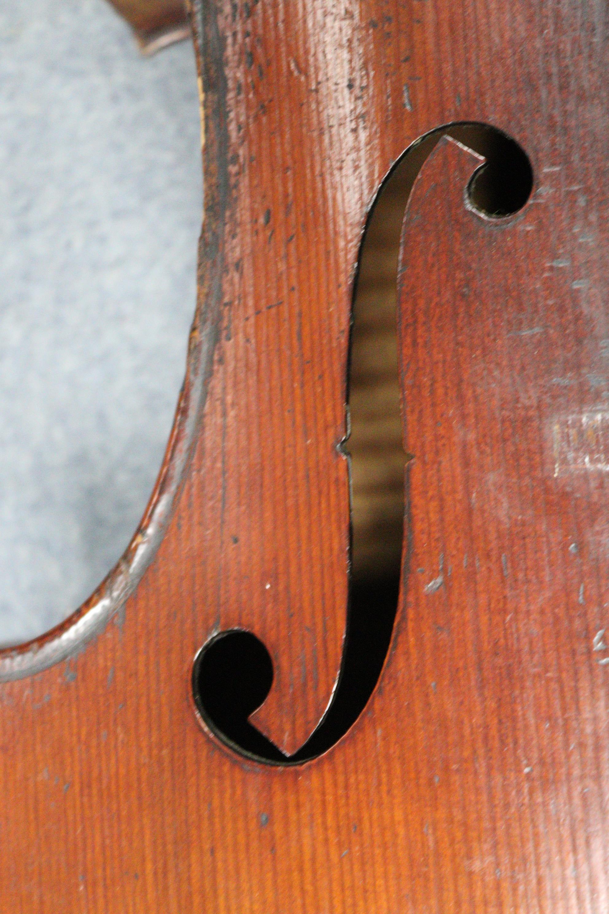 A mahogany cello (lacking strings), 49¾” tall, bears label “Made for Hart & Son, 28, Wardour St, Lo - Image 13 of 27